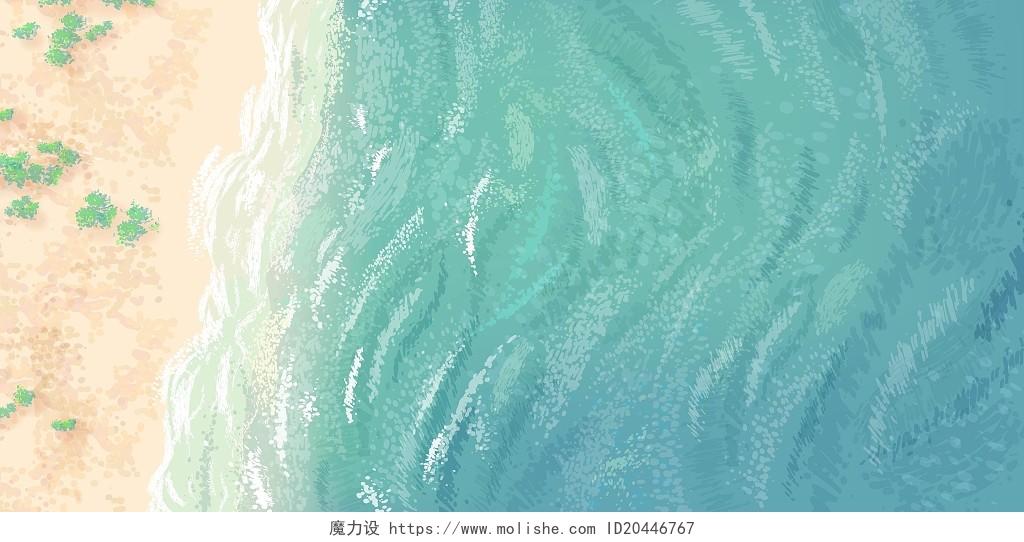 手绘卡通沙滩大海海洋浪花展板背景
